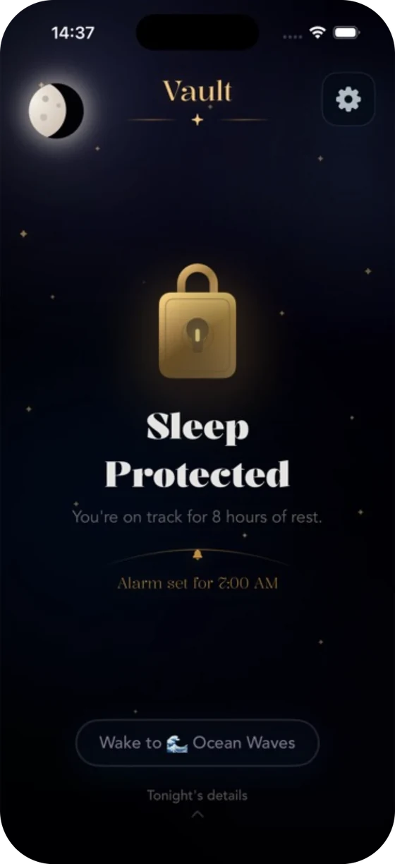 WakeJoy Vault with Sleep Protected and distracting apps locked until morning.